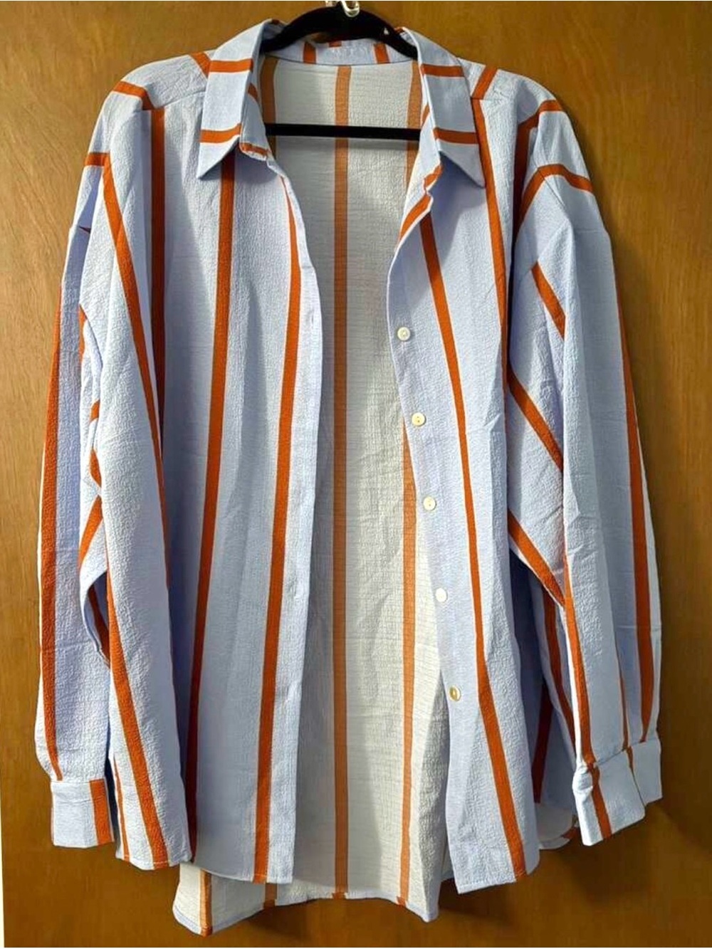 Blue Striped Oversized Button Down Shirt Long Sleeve - Picture 8 of 9